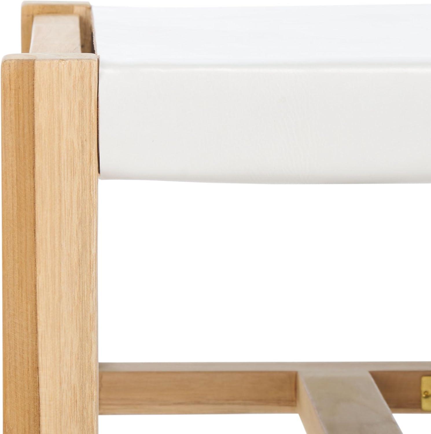 image:imageSAFAVIEH Home Collection Solana White LeatherNatural Teak Solid Wood Ottoman Fully AssembledWhiteNatural