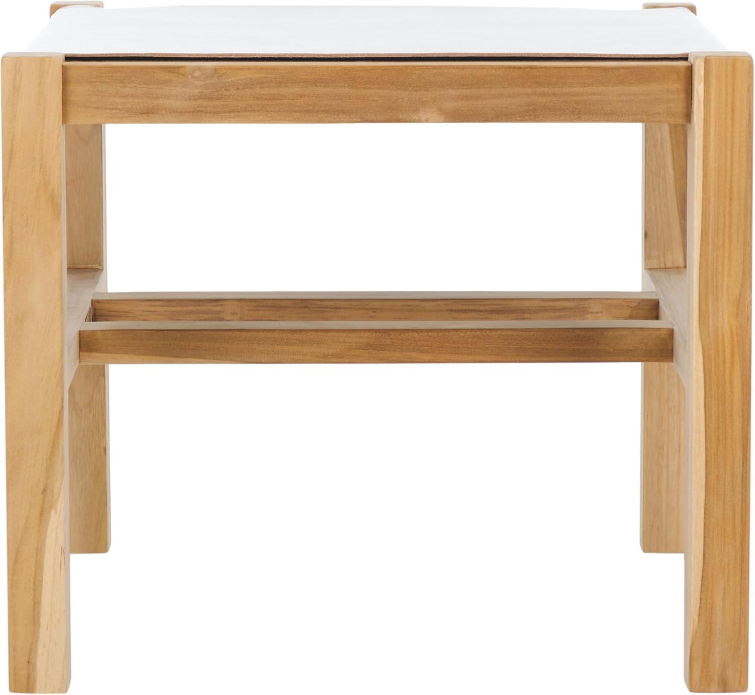 image:imageSAFAVIEH Home Collection Solana White LeatherNatural Teak Solid Wood Ottoman Fully AssembledWhiteNatural