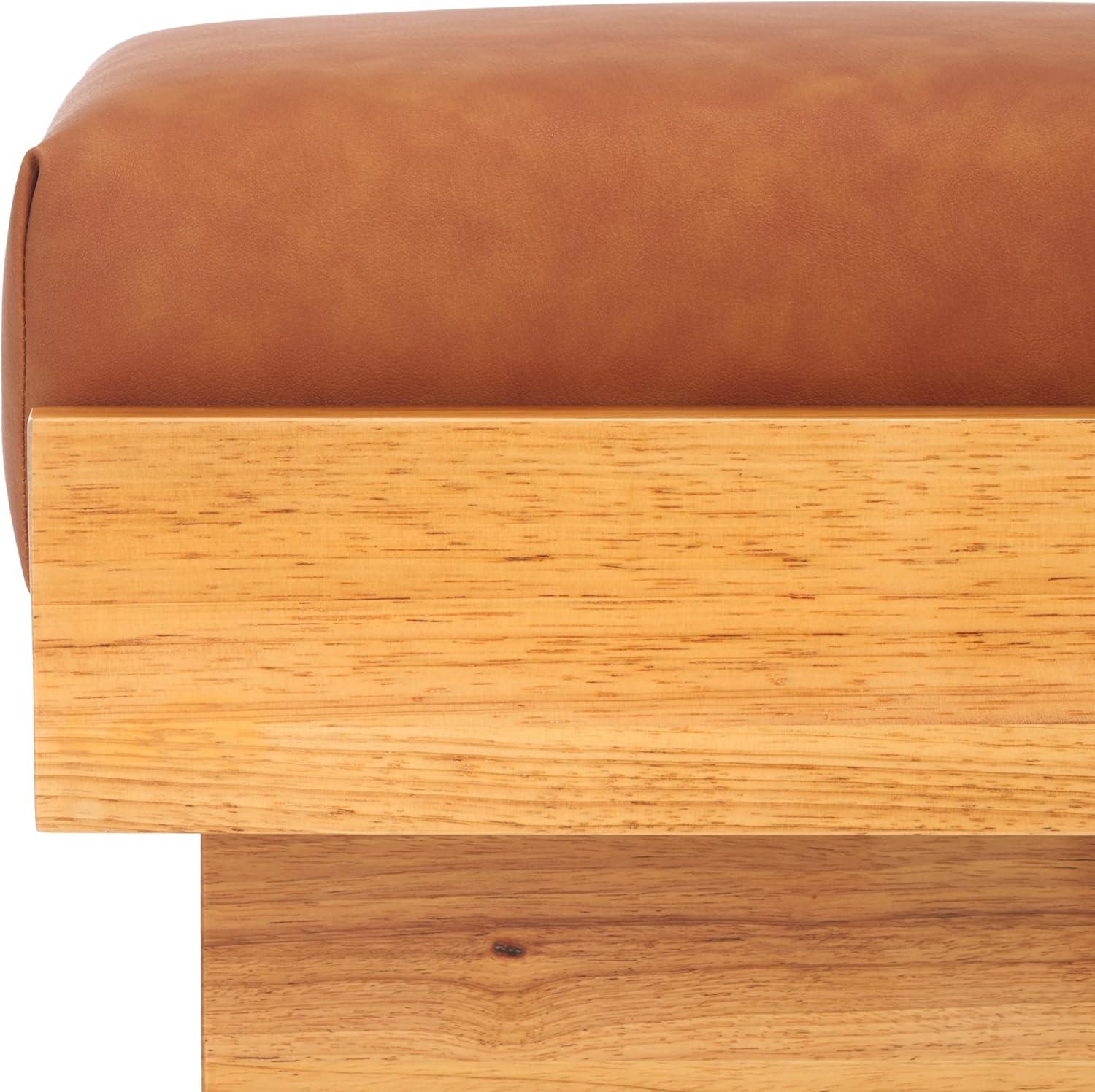 image:imageSAFAVIEH Home Collection Tarilynn Cream LinenNatural Solid Wood Ottoman Foot Stool TableCongacNatural