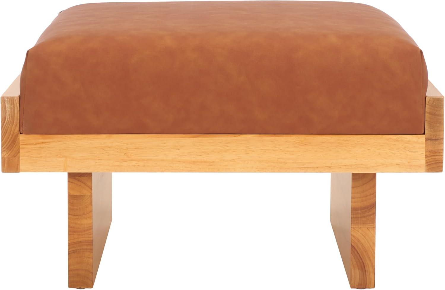 image:imageSAFAVIEH Home Collection Tarilynn Cream LinenNatural Solid Wood Ottoman Foot Stool TableCongacNatural