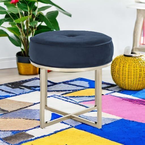 image:imageSafavieh Home Collection Angelea Navy and Brass Round OttomanNavy Brass
