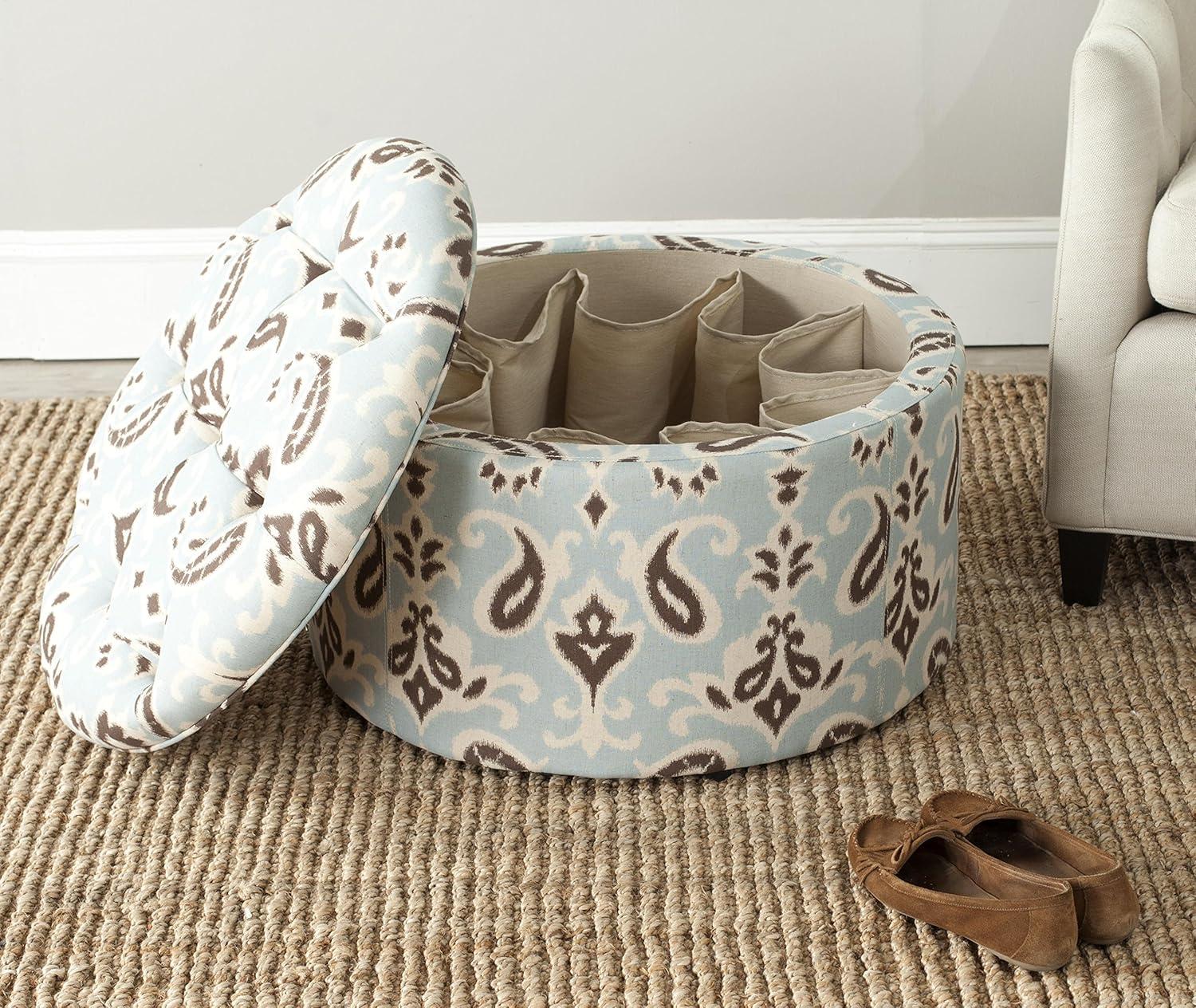 image:imageSafavieh Mercer Collection Victoria Beige Linen Shoe OttomanLight Blue