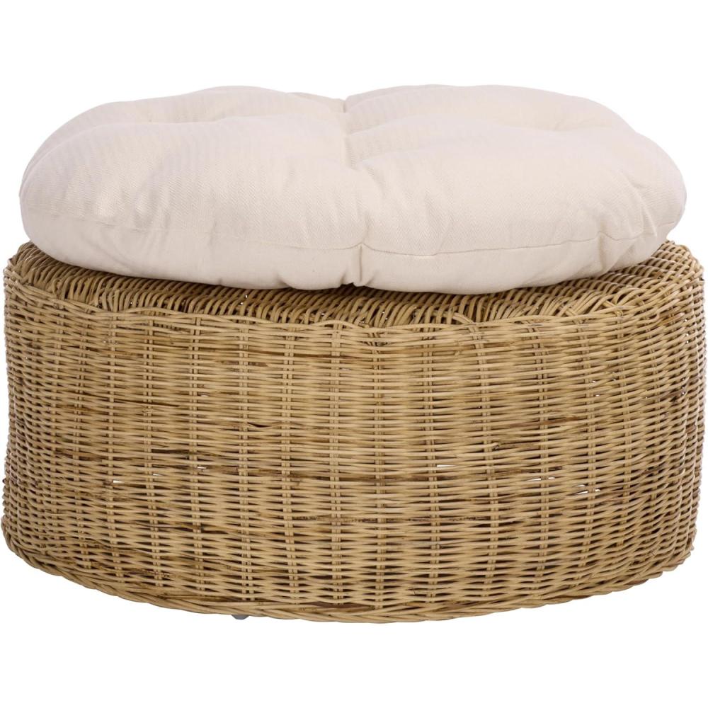 image:imageSAFAVIEH Home Collection Bori Natural amp White Round Woven Ottoman with Cushion Fully Assembled OTT6503ANaturalWhite