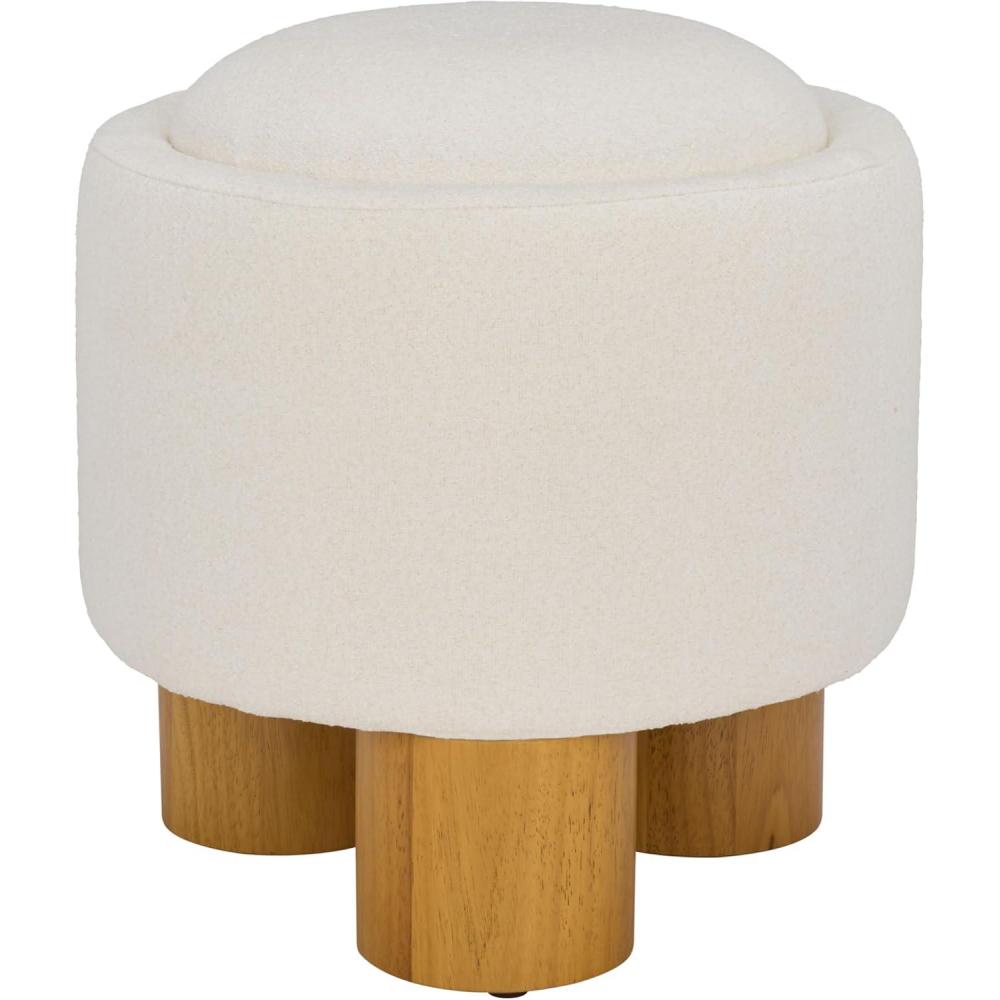 image:imageSAFAVIEH Home Collection Posner Ivory Ottoman with Natural Solid Wood Legs Modern Round Accent Seat Fully Assembled OTT3403AIvoryNatural