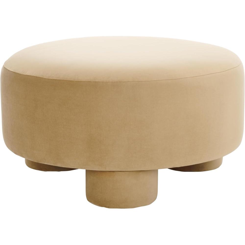 image:imageSAFAVIEH Home Collection Naref Chocolate Brown Velvet Round Cocktail OttomanTan