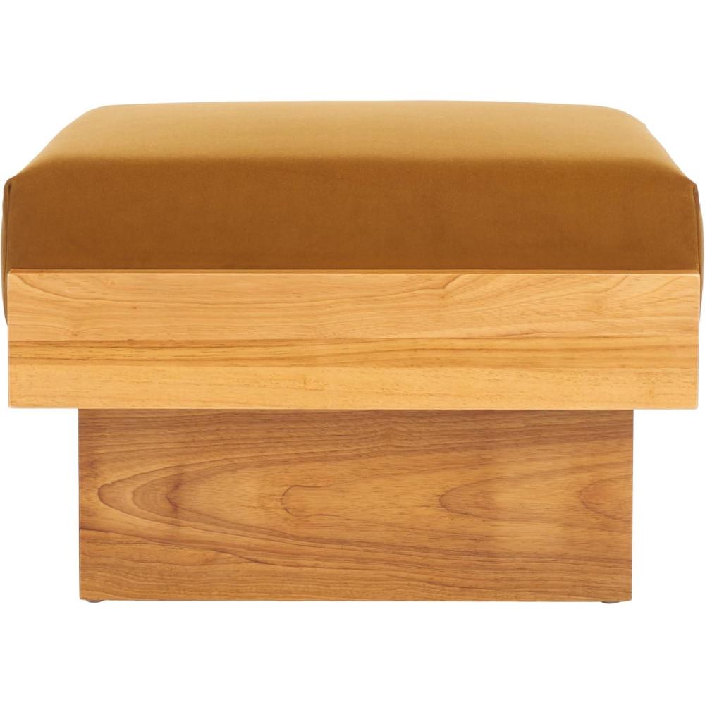 image:imageSAFAVIEH Home Collection Tarilynn Cream LinenNatural Solid Wood Ottoman Foot Stool TableMustardNatural
