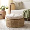 SAFAVIEH Home Collection – Bori Natural & White Round Woven Ottoman with Cushion, Fully Assembled (OTT6503A)(Natural/White)