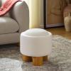 SAFAVIEH Home Collection – Posner Ivory Ottoman with Natural Solid Wood Legs, Modern Round Accent Seat, Fully Assembled (OTT3403A)(Ivory/Natural)