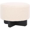 SAFAVIEH Home Collection Alistair Off-White Faux Shearling/Black Solid Wood Round Ottoman (Fully Assembled)(Off White/Black)
