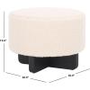SAFAVIEH Home Collection Alistair Off-White Faux Shearling/Black Solid Wood Round Ottoman (Fully Assembled)(Off White/Black)