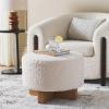 SAFAVIEH Home Collection Alistair Off-White Faux Shearling/Black Solid Wood Round Ottoman (Fully Assembled)(Off White/Natural)
