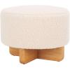 SAFAVIEH Home Collection Alistair Off-White Faux Shearling/Black Solid Wood Round Ottoman (Fully Assembled)(Off White/Natural)