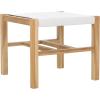 SAFAVIEH Home Collection Solana White Leather/Natural Teak Solid Wood Ottoman (Fully Assembled)(White/Natural)