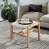 SAFAVIEH Home Collection Solana White Leather/Natural Teak Solid Wood Ottoman (Fully Assembled)(White/Natural)