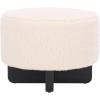 SAFAVIEH Home Collection Alistair Off-White Faux Shearling/Black Solid Wood Round Ottoman (Fully Assembled)(Off White/Black)