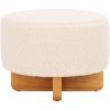 SAFAVIEH Home Collection Alistair Off-White Faux Shearling/Black Solid Wood Round Ottoman (Fully Assembled)(Off White/Natural)