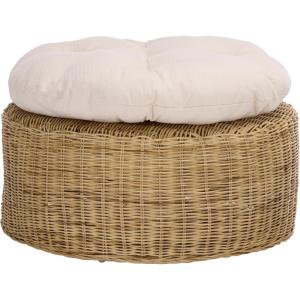SAFAVIEH Home Collection – Bori Natural & White Round Woven Ottoman with Cushion, Fully Assembled (OTT6503A)(Natural/White)
