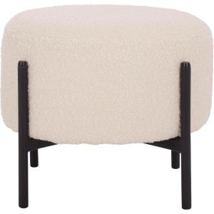 SAFAVIEH Home Collection – Crius Light Grey Boucle Ottoman with Black Metal Frame Foot Rest (OTT7507B)(Creme/Black)