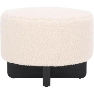 SAFAVIEH Home Collection Alistair Off-White Faux Shearling/Black Solid Wood Round Ottoman (Fully Assembled)(Off White/Black)