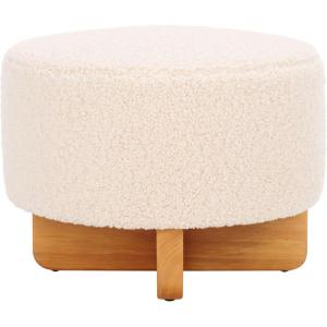 SAFAVIEH Home Collection Alistair Off-White Faux Shearling/Black Solid Wood Round Ottoman (Fully Assembled)(Off White/Natural)