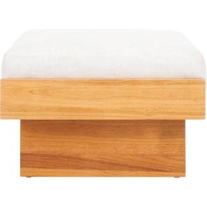 SAFAVIEH Home Collection Tarilynn Cream Linen/Natural Solid Wood Ottoman Foot Stool Table(Cream/Natural)