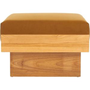 SAFAVIEH Home Collection Tarilynn Cream Linen/Natural Solid Wood Ottoman Foot Stool Table(Mustard/Natural)