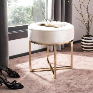 Safavieh Home Collection Angelea Navy and Brass Round Ottoman,(Beige / Brass)