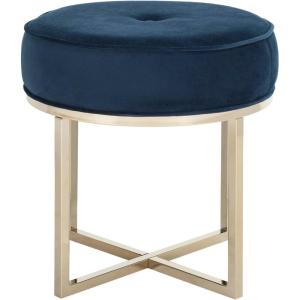 Safavieh Home Collection Angelea Navy and Brass Round Ottoman,(Navy / Brass)