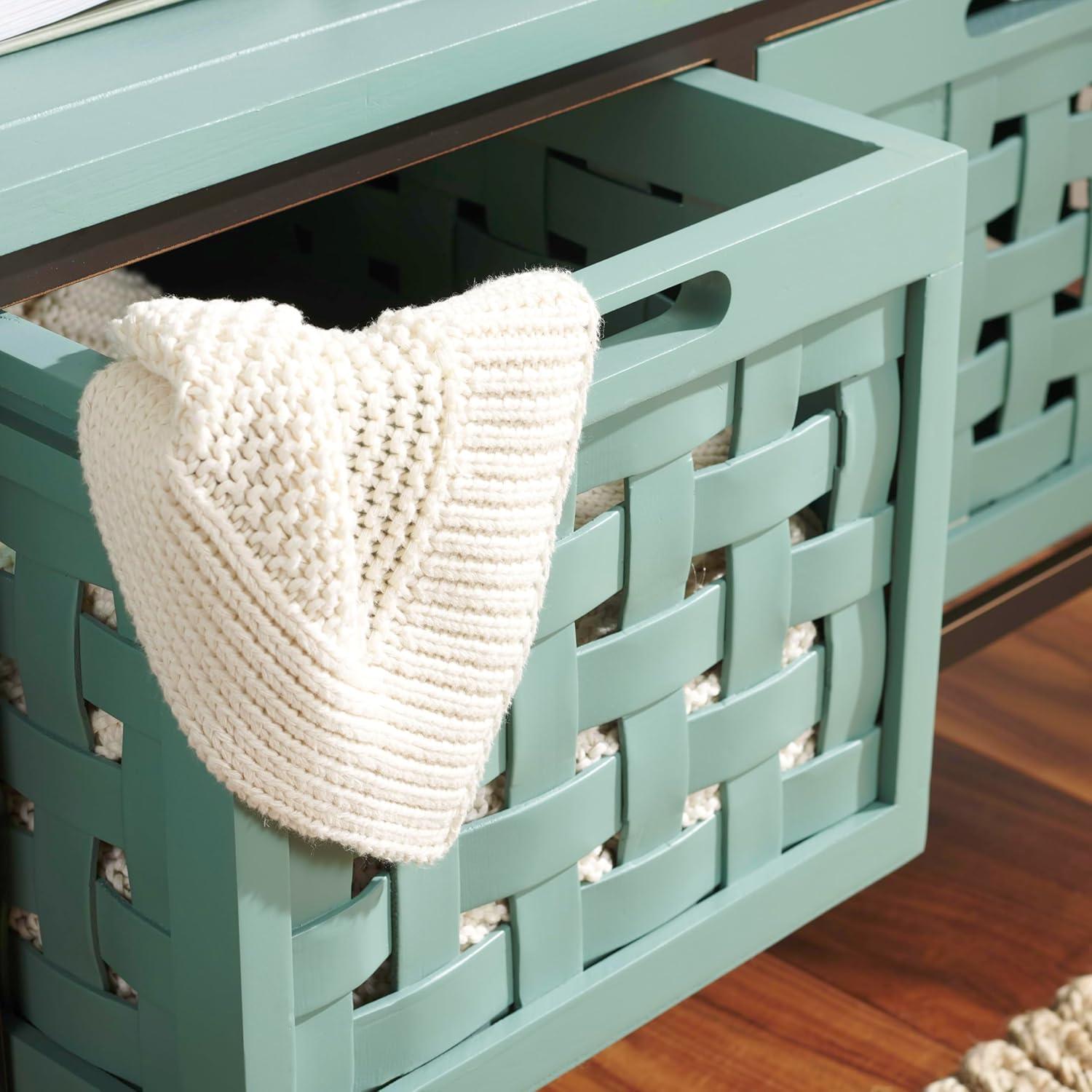 image:imageSAFAVIEH Home Collection Isaac Oak Wooden Storage Bench with Drawers Entryway amp Mudroom Seating Iron Frame Design Fully Assembled AMH6530EDusty Green