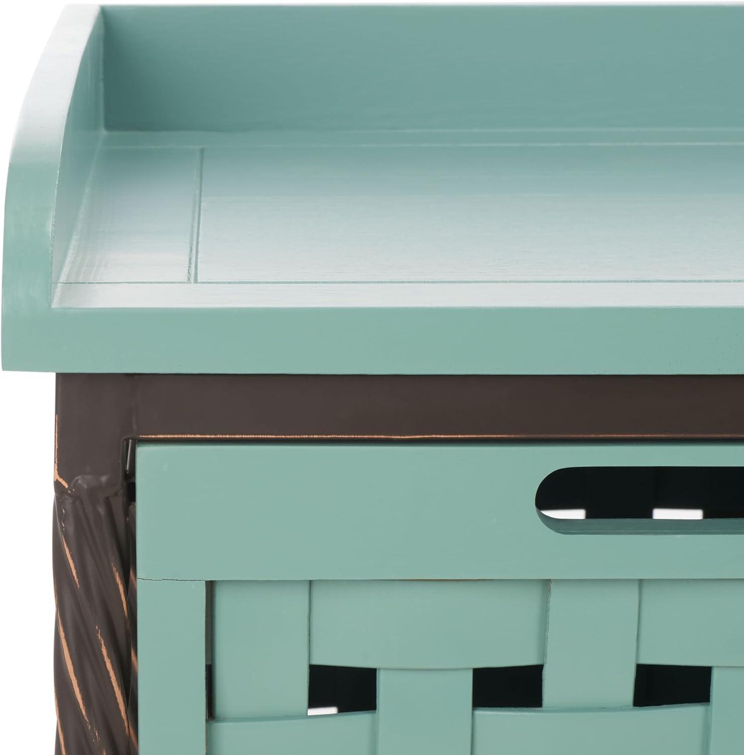 image:imageSAFAVIEH Home Collection Isaac Oak Wooden Storage Bench with Drawers Entryway amp Mudroom Seating Iron Frame Design Fully Assembled AMH6530EDusty Green