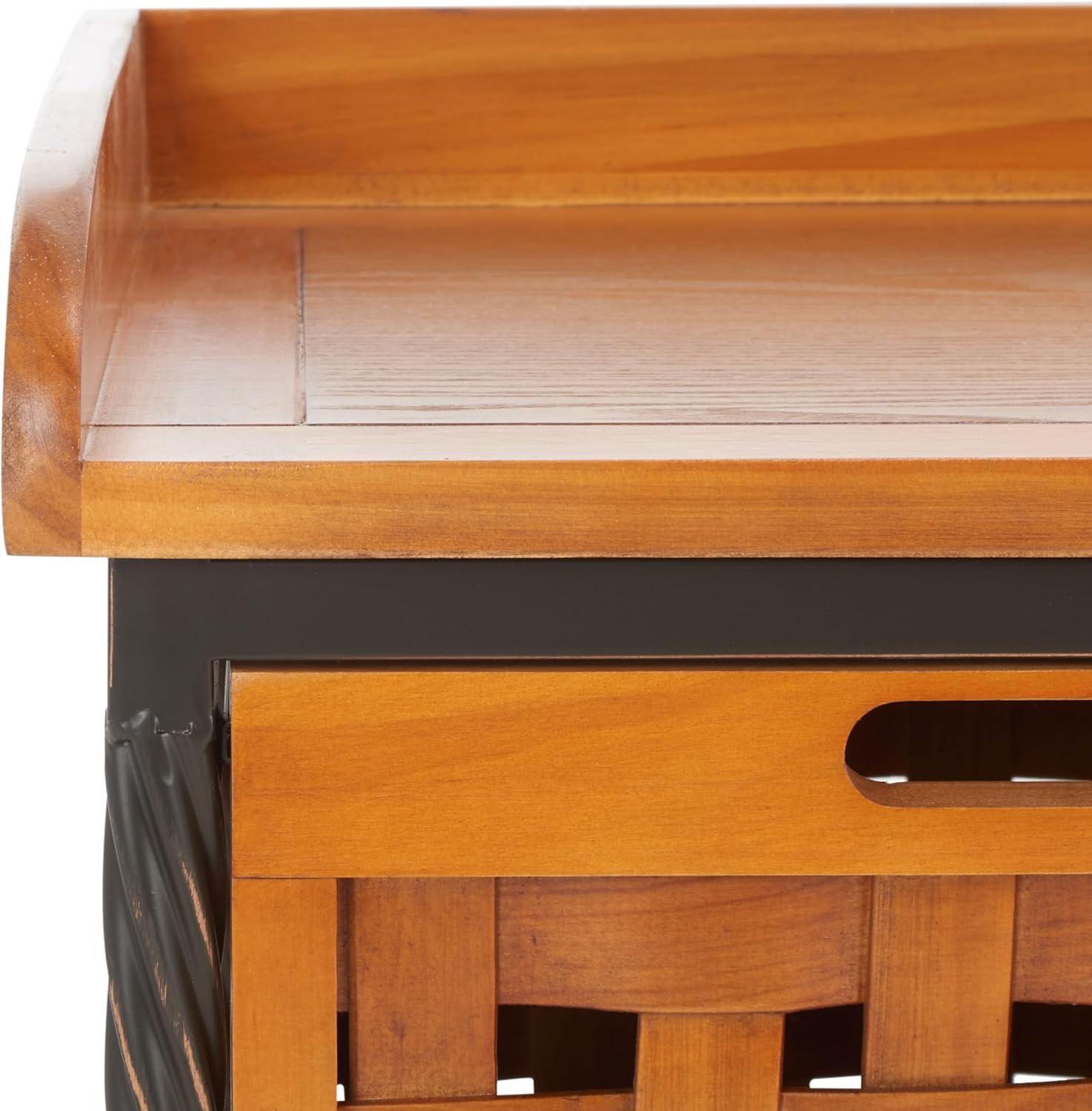 image:imageSAFAVIEH Home Collection Isaac Oak Wooden Storage Bench with Drawers Entryway amp Mudroom Seating Iron Frame Design Fully Assembled AMH6530EHoney Oak