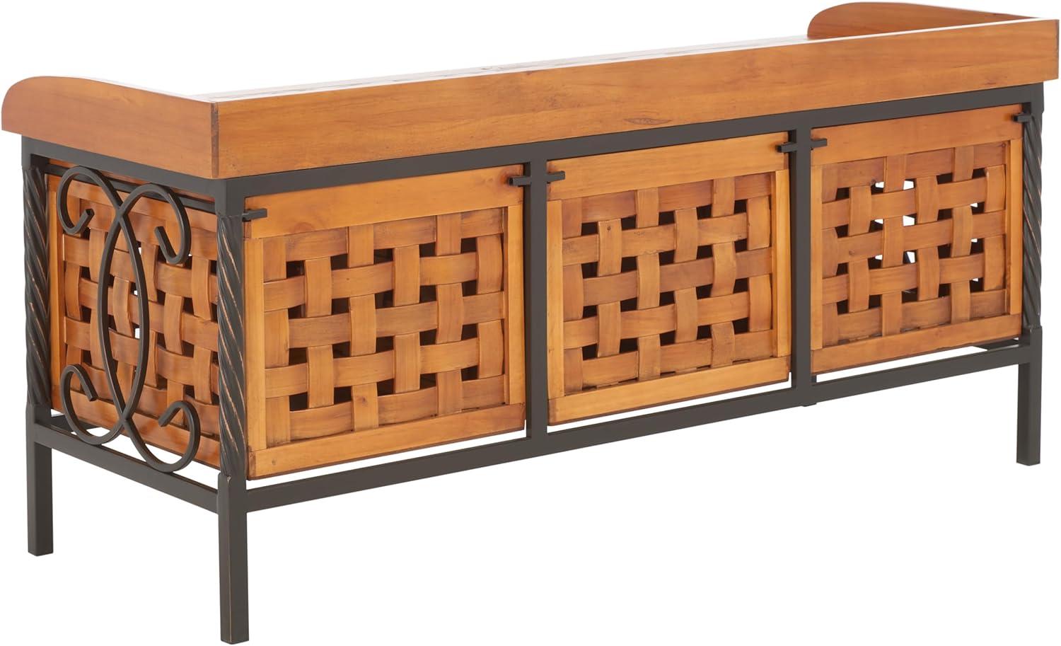 image:imageSAFAVIEH Home Collection Isaac Oak Wooden Storage Bench with Drawers Entryway amp Mudroom Seating Iron Frame Design Fully Assembled AMH6530EHoney Oak