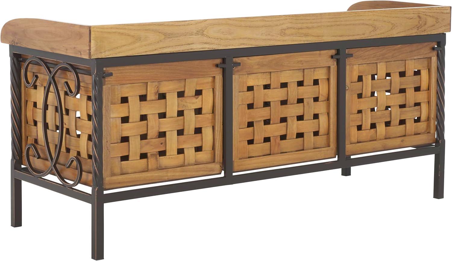 image:imageSAFAVIEH Home Collection Isaac Oak Wooden Storage Bench with Drawers Entryway amp Mudroom Seating Iron Frame Design Fully Assembled AMH6530EOak