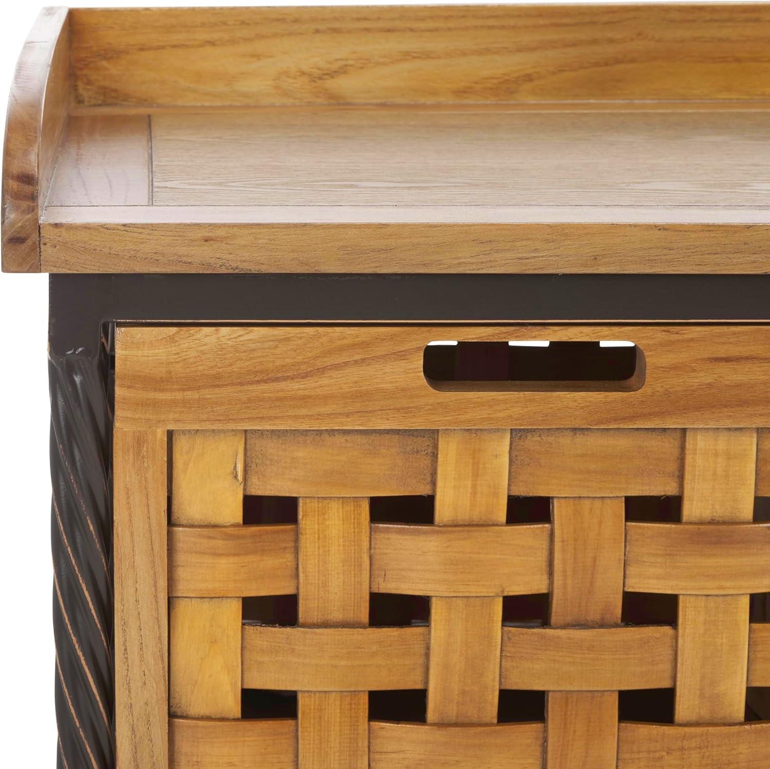 image:imageSAFAVIEH Home Collection Isaac Oak Wooden Storage Bench with Drawers Entryway amp Mudroom Seating Iron Frame Design Fully Assembled AMH6530EOak