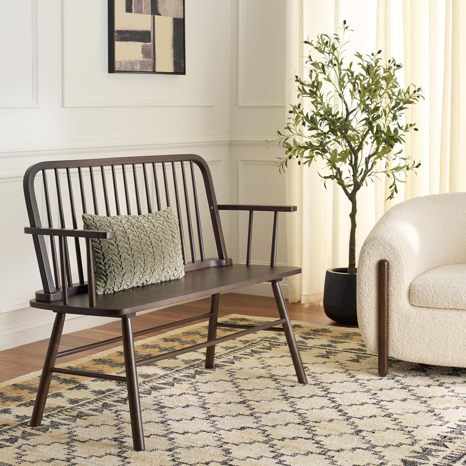image:imageSAFAVIEH Home Collection Lucilia Spindle Bench Dark Walnut Solid Wood Entryway or Dining Bench Windsor Style Seating BCH8501D