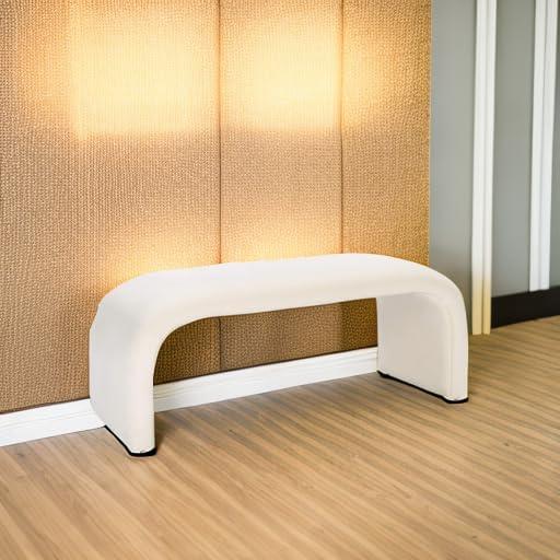 image:imageSAFAVIEH Home Collection Tenko Emerald Green Curved Upholstered Accent Bench Modern Minimalist Seating for Bedroom Entryway or Living Room BCH1300DCream