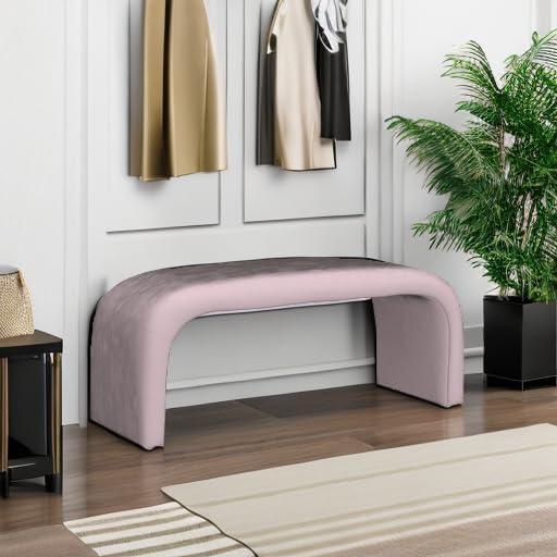image:imageSAFAVIEH Home Collection Tenko Emerald Green Curved Upholstered Accent Bench Modern Minimalist Seating for Bedroom Entryway or Living Room BCH1300DLight Pink