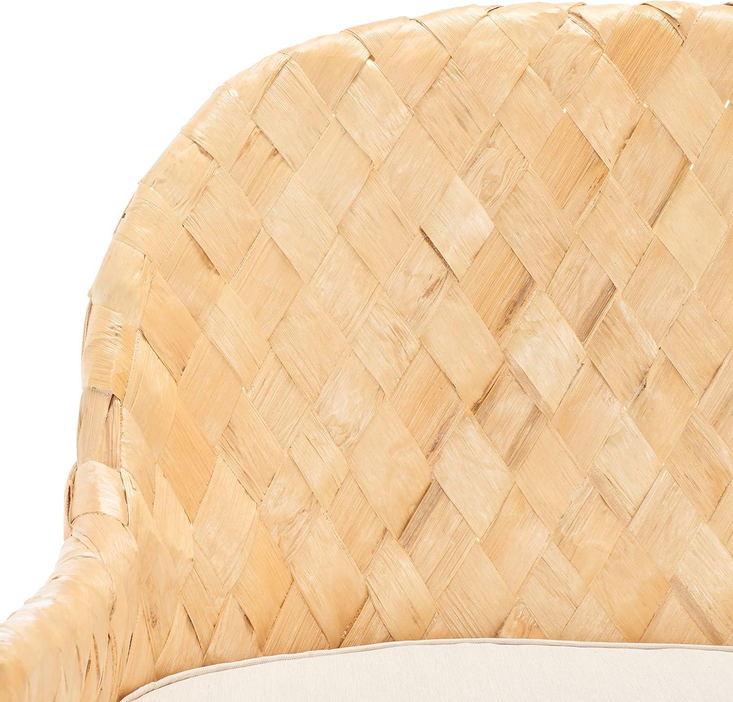 image:imageSAFAVIEH Home Collection Chorus Coastal NaturalWhite Cushion Woven Sofa Bench Fully Assembled