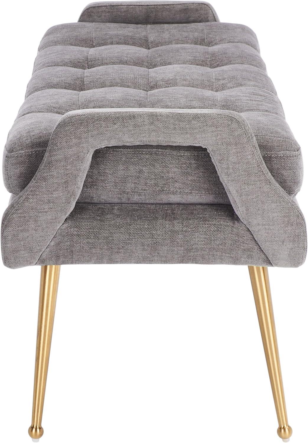 image:imageSAFAVIEH Home Collection Everdeen Glam Light Grey VelvetGold Pillow Top Tufted BenchCharcoalGold