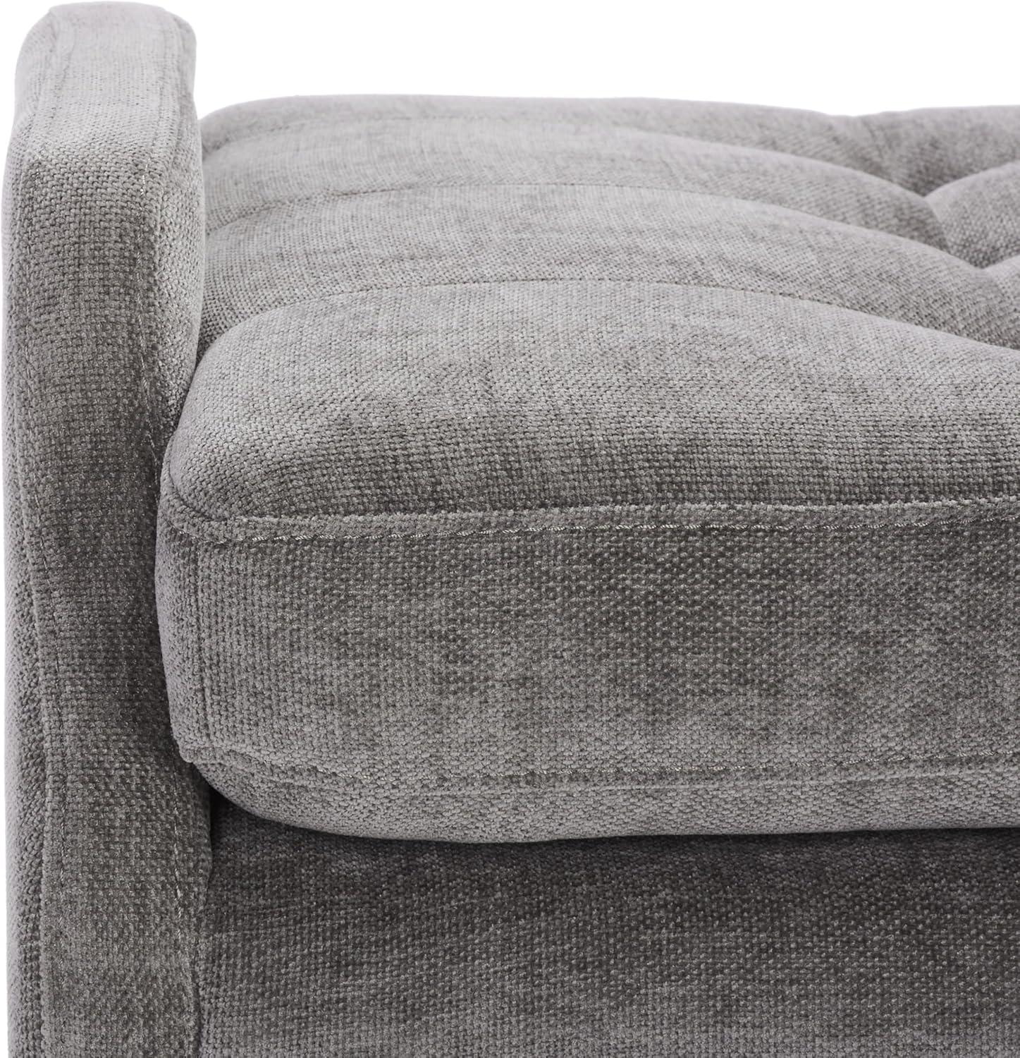 image:imageSAFAVIEH Home Collection Everdeen Glam Light Grey VelvetGold Pillow Top Tufted BenchCharcoalGold