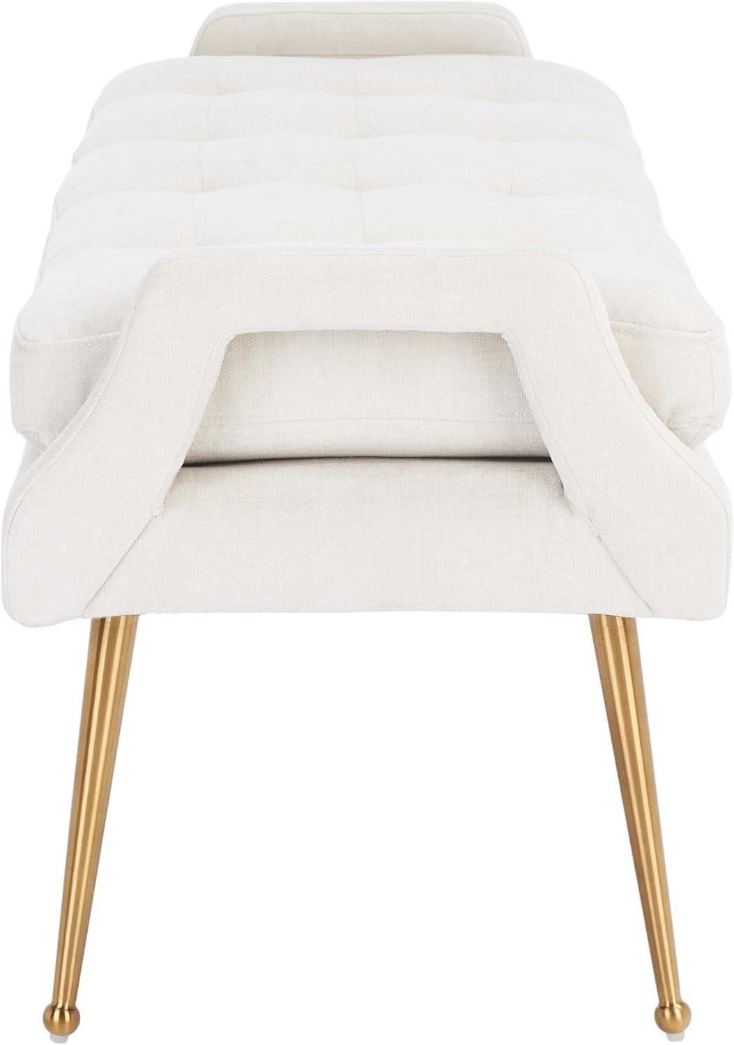 image:imageSAFAVIEH Home Collection Everdeen Glam Light Grey VelvetGold Pillow Top Tufted BenchLight GreyGold