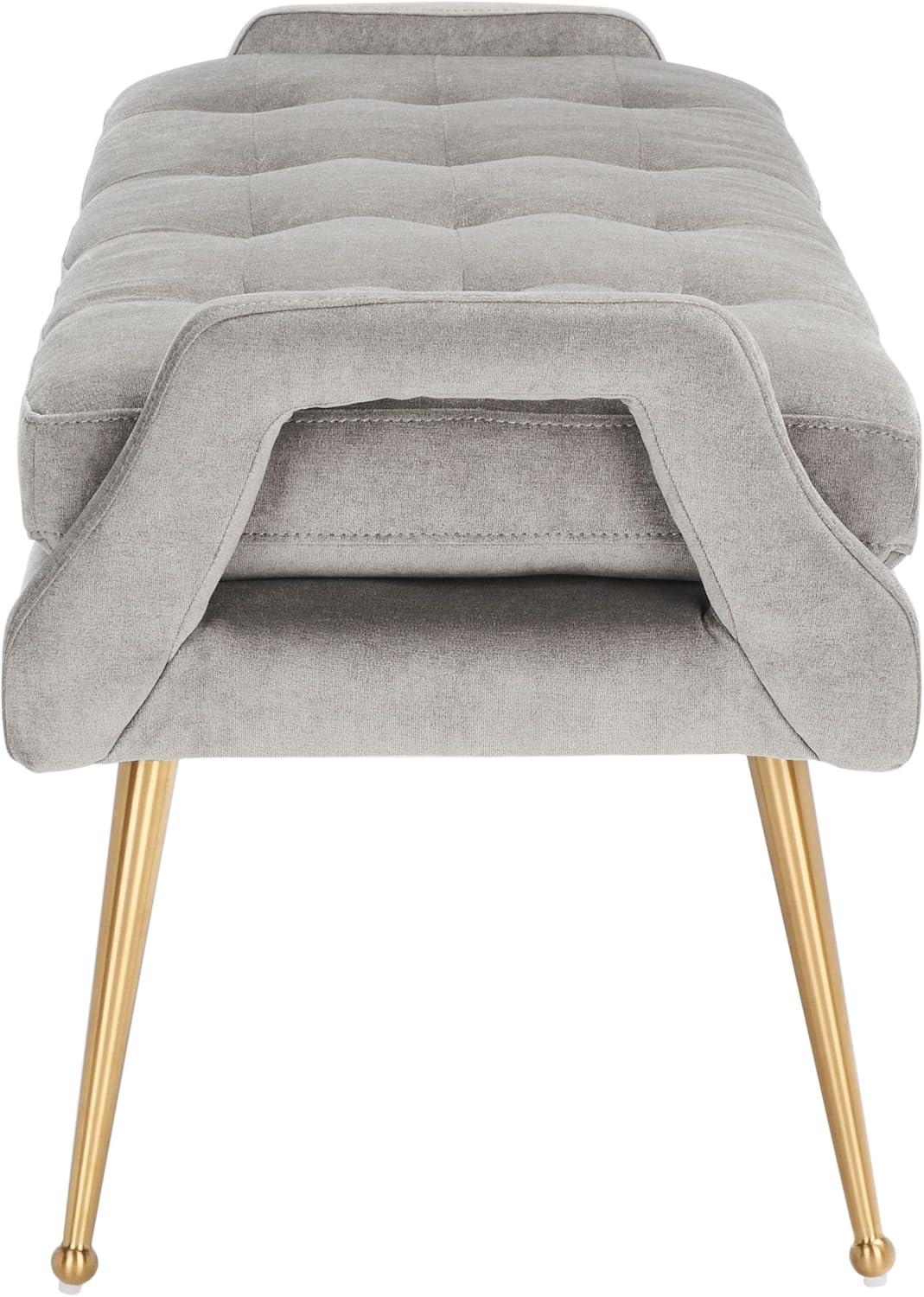 image:imageSAFAVIEH Home Collection Everdeen Glam Light Grey VelvetGold Pillow Top Tufted BenchSilver GreyGold