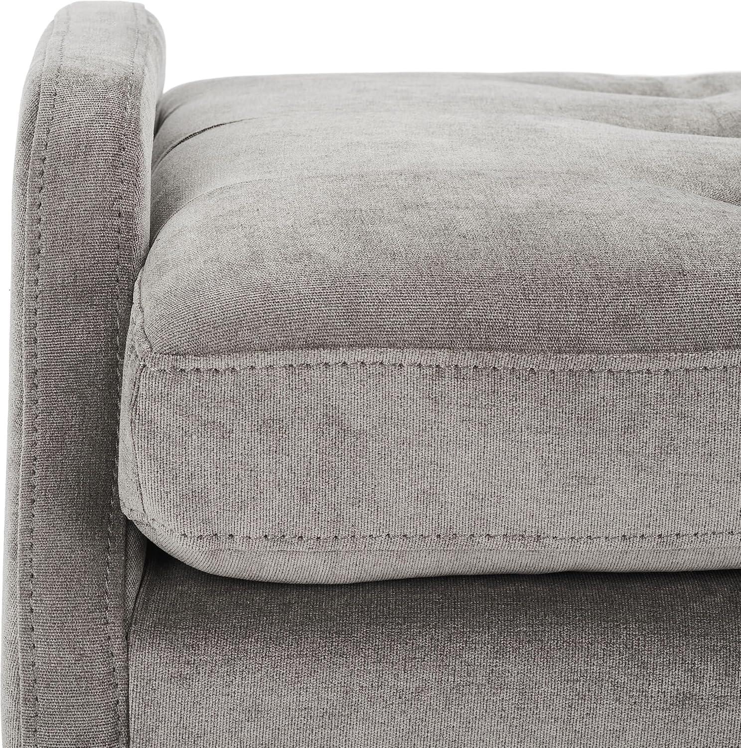 image:imageSAFAVIEH Home Collection Everdeen Glam Light Grey VelvetGold Pillow Top Tufted BenchSilver GreyGold