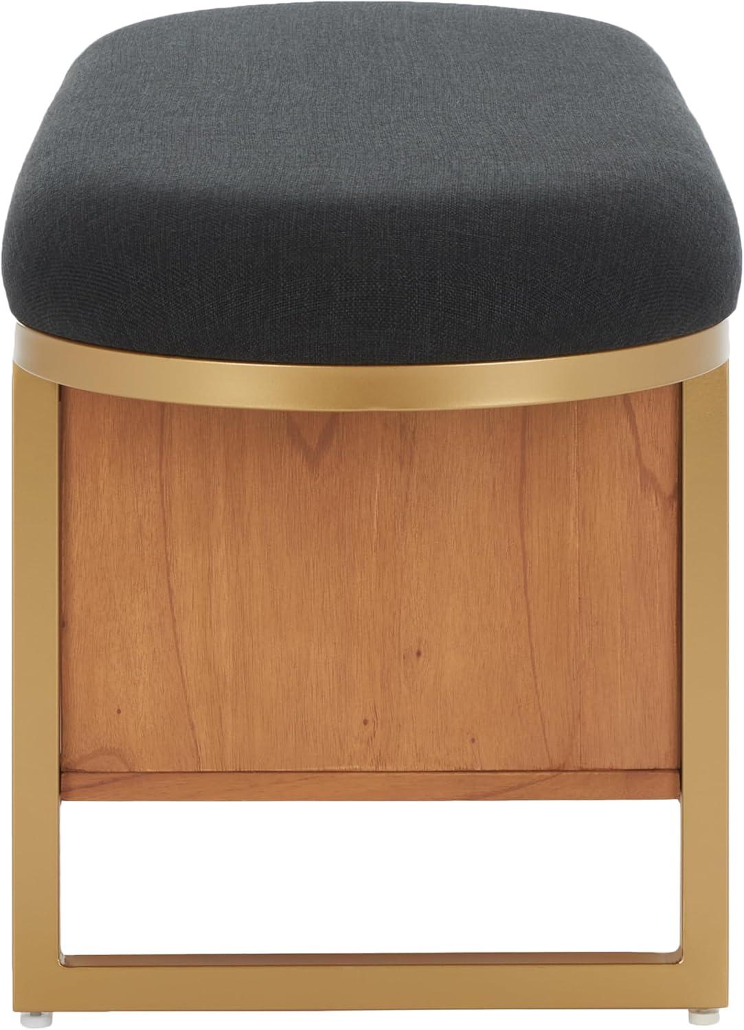 image:imageSAFAVIEH Home Collection Iona Dark GreyWalnut Open Shelf Bench with CushionBlackNatural