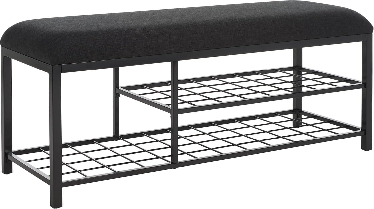 image:imageSAFAVIEH Home Collection Milligan BlackBlack Open Shelf Bench with CushionBlackBlack