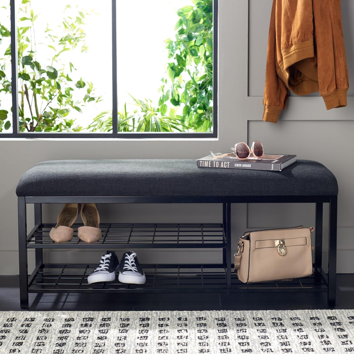 image:imageSAFAVIEH Home Collection Milligan BlackBlack Open Shelf Bench with CushionBlackBlack