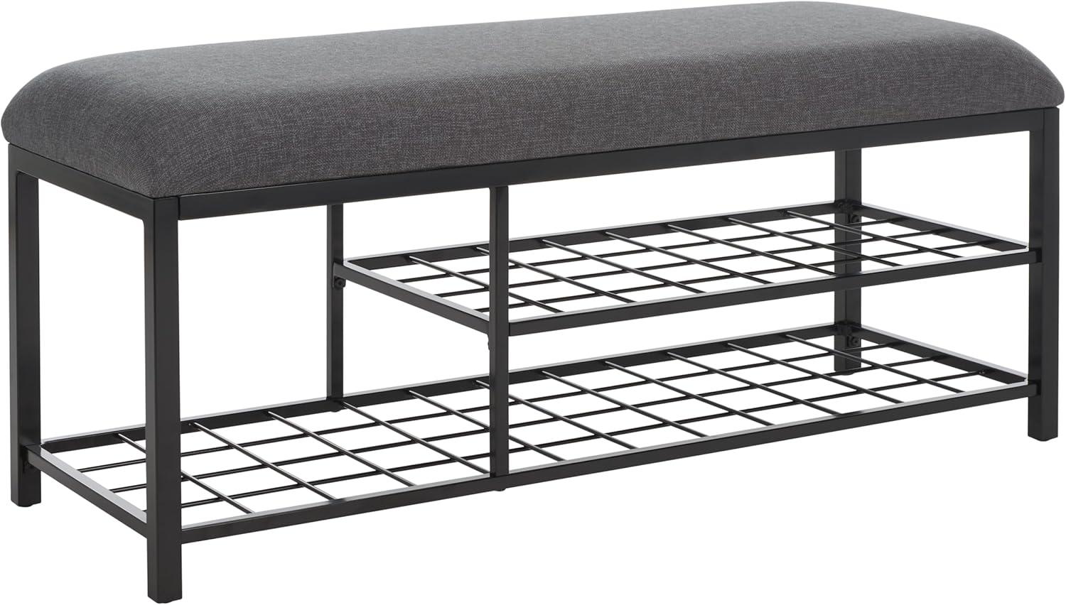 image:imageSAFAVIEH Home Collection Milligan BlackBlack Open Shelf Bench with CushionGreyBlack