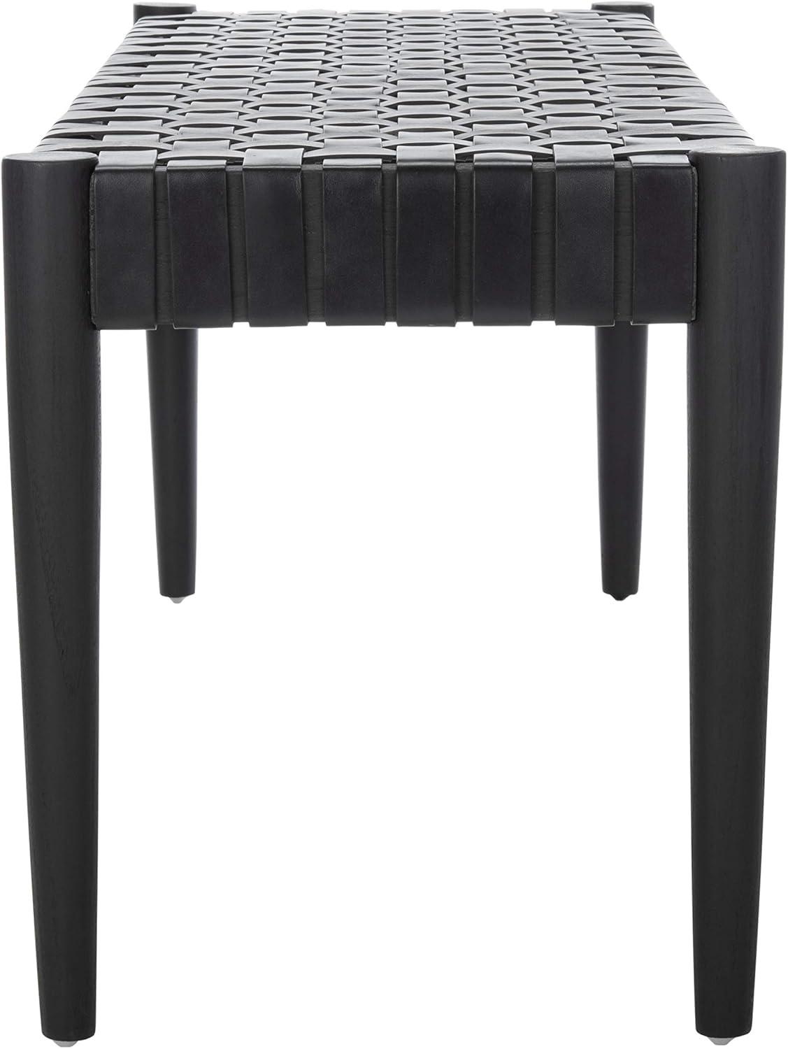 image:imageSafavieh Home Amalia 47inch White and Oak Leather Weave BenchBlack Black