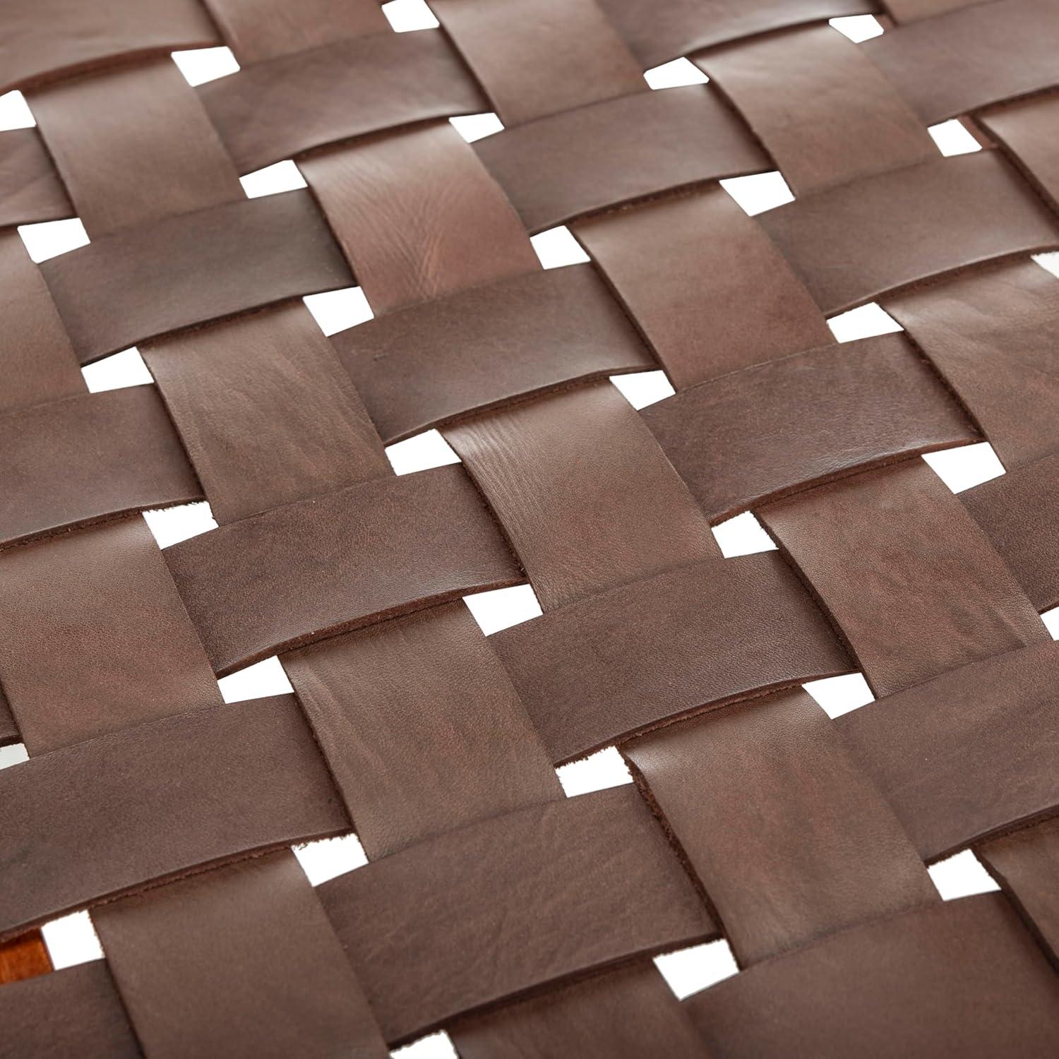 image:imageSafavieh Home Amalia 47inch White and Oak Leather Weave BenchCognac Dark Brown