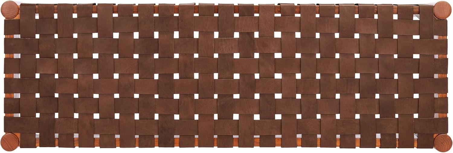 image:imageSafavieh Home Amalia 47inch White and Oak Leather Weave BenchCognac Dark Brown